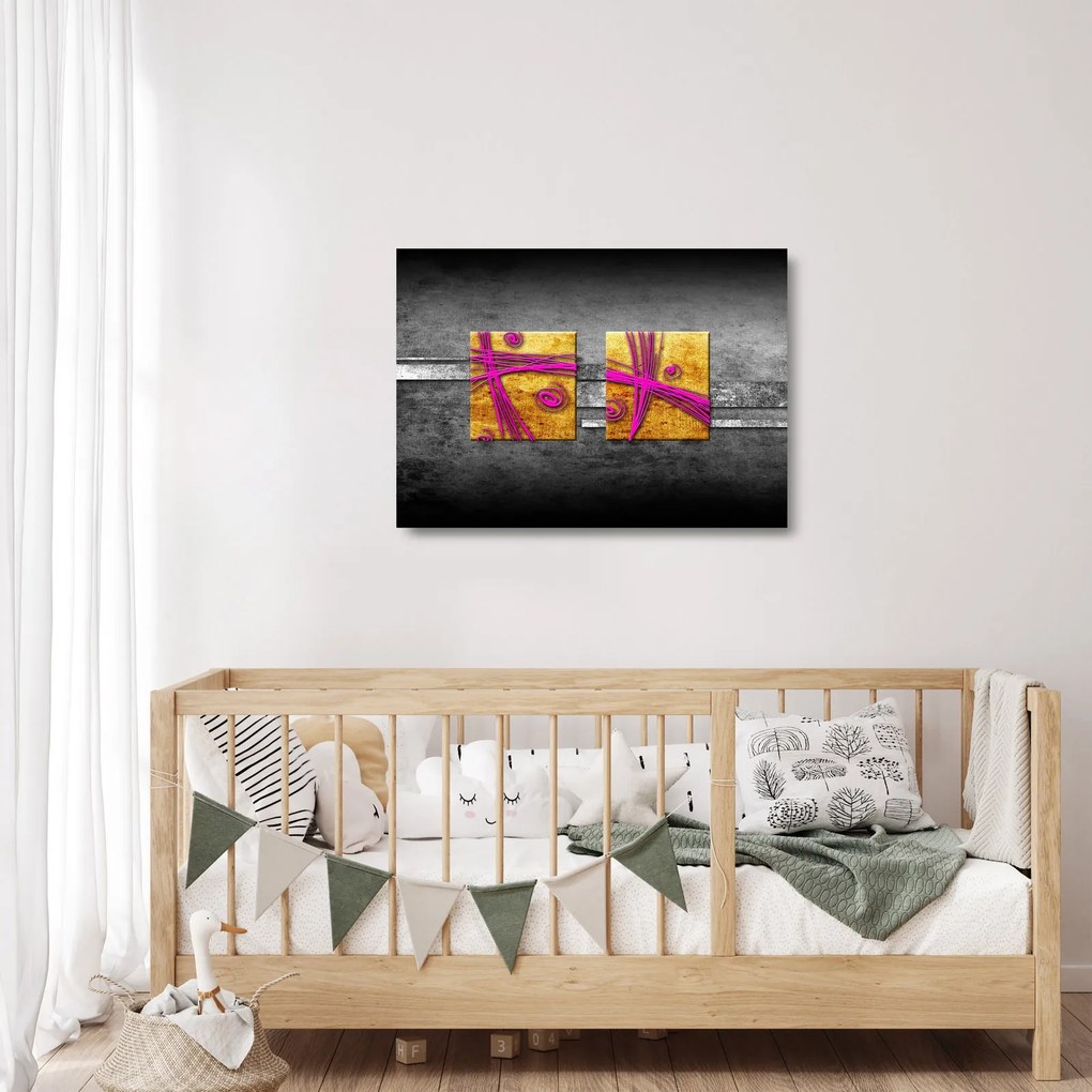 Obraz na szkle kolorowych kwadratów na czarnym tle (70x50 cm)