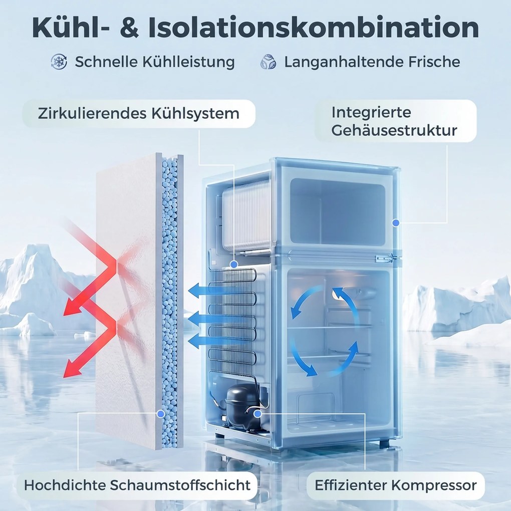 HOMCOM Mini lodówka z zamrażalnikiem 2-drzwiowa z regulowanym termostatem mała lodówka na napoje 90 l biały | Aosom PL
