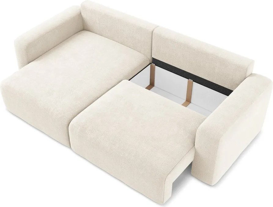 Kremowy rozkładany narożnik ze schowkiem z tkaniny szenilowej (lewostronny/z szezlongiem) Kona – Makamii