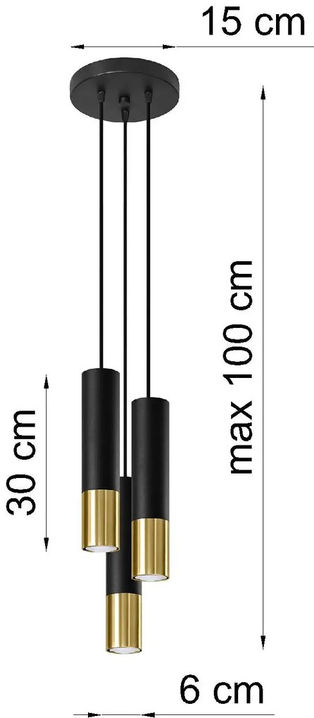 Czarno-złota potrójna lampa wisząca tuba K1-D96