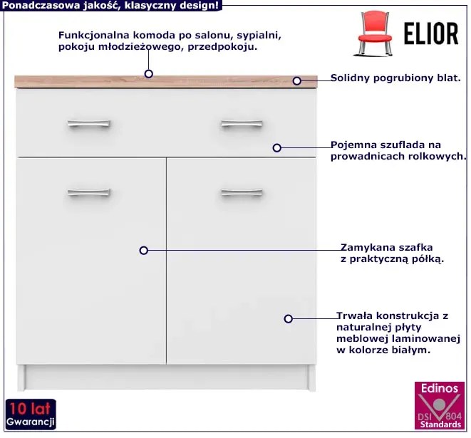 Biała komoda z szufladą i półkami 80 cm - Riza 6X