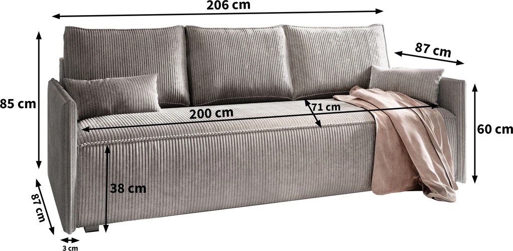 Masseno Sofa MESTOR z funkcją spania i pojemnikiem na pościel, Rozkładana sofa - Żółty, POSO 01