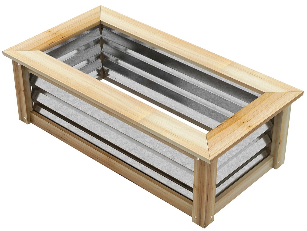 Outsunny Podwyższone łóżko ogrodowe, samoodprowadzające, otwarta podłoga, metal + drewno, 90 x 45 x 30 cm
