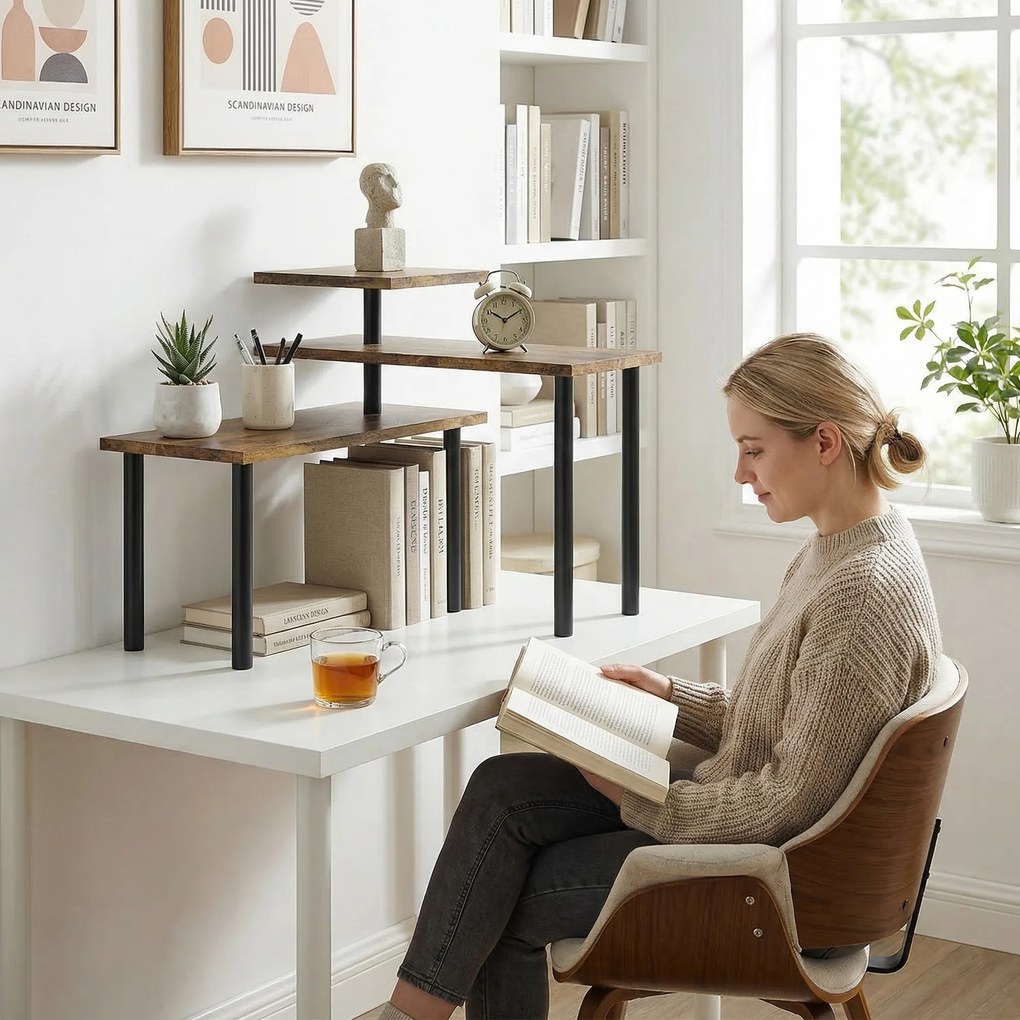 HOMCOM Regał kuchenny, Obracane regał na mikrofalówkę z 3 półkami, Industrialny regał metalowy, 40 x 18 x 36,5 cm