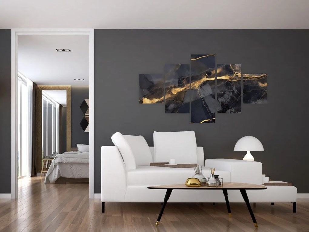 Obraz - Czarny - złoty dekor (125x70 cm)