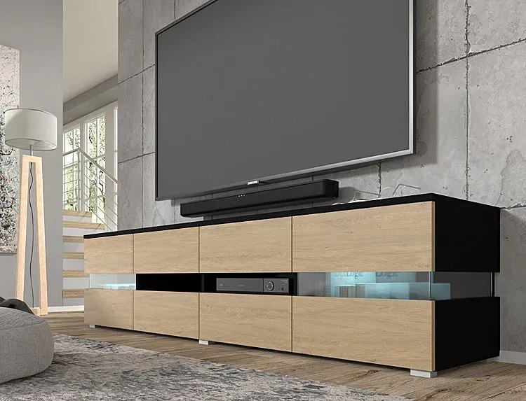 Stojąca szafka rtv czarny + dąb stone M5-H60