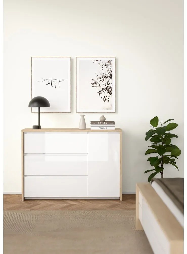 Biało-naturalna komoda w dekorze dębu 119x84x48 cm Next – Tvilum