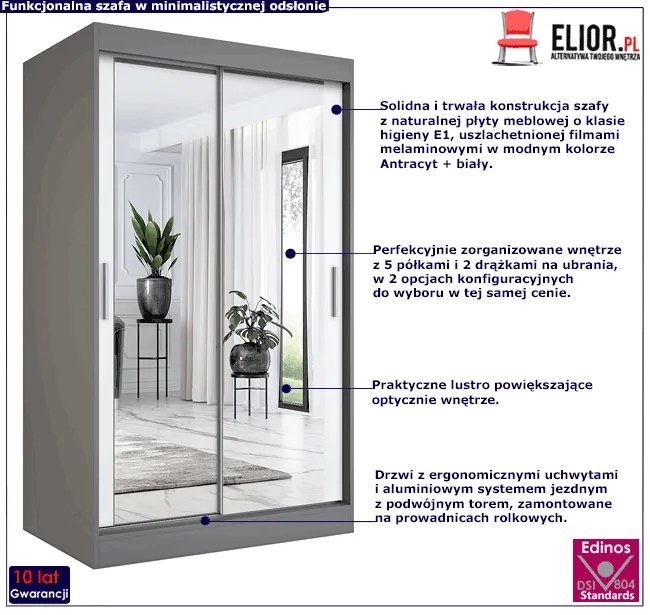 Szafa przesuwna w kolorze antracyt + biały 120 E9-M55