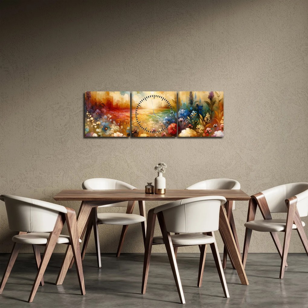 Obraz - Kolorowa łąka (z zegarem) (90x30 cm)