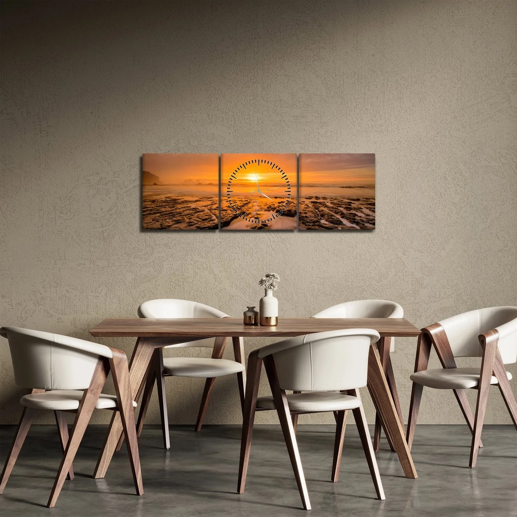 Obraz zachodu słońca (z zegarem) (90x30 cm)
