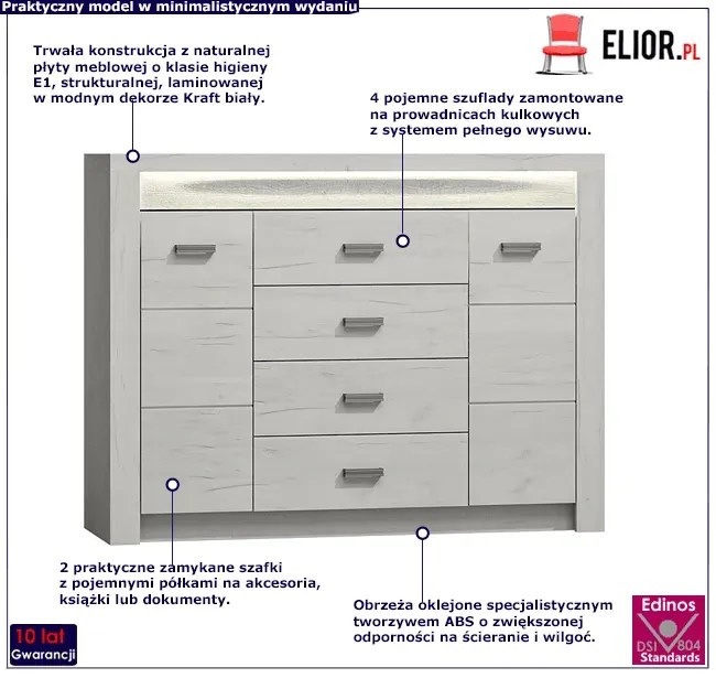 Komoda W Biały Kolorze Kraft Swobodny D9-D19