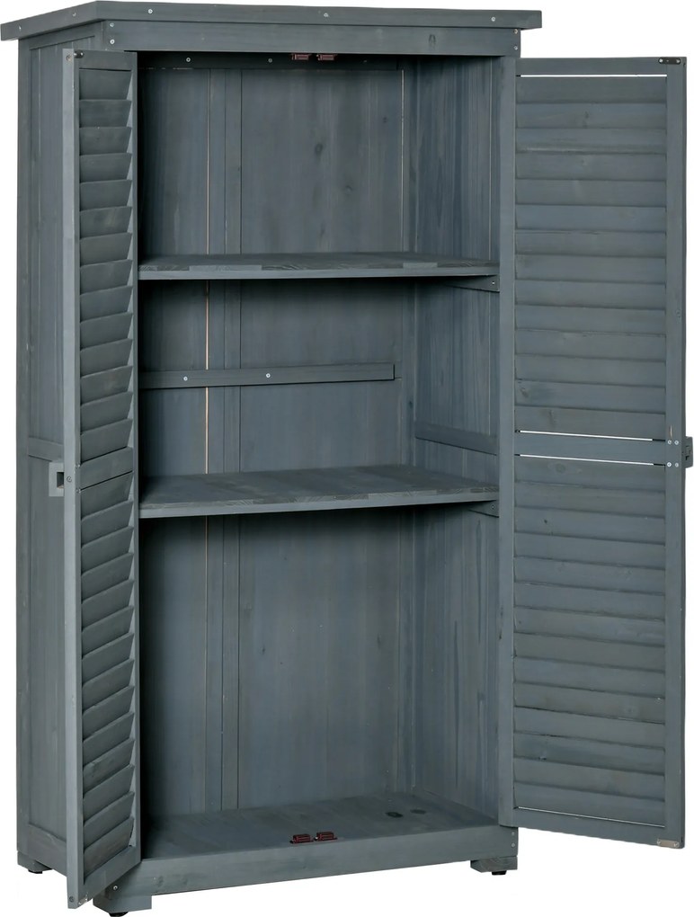 Outsunny Drewniana Szafa Ogrodowa z Dachem Skośnym i Drzwiami Filcowymi Szara 87x465x160cm | Aosom PL