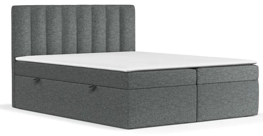 Ciemnoszare łóżko boxspring ze schowkiem 140x200 cm Novento – Maison de Rêve