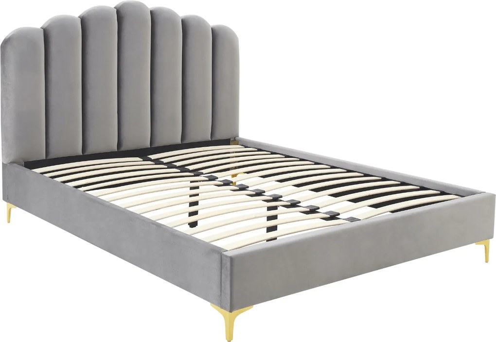 Łóżko Tapicerowane 160x200 cm GEMINI ze Stelażem Dwuosobowe Welurowe Szare