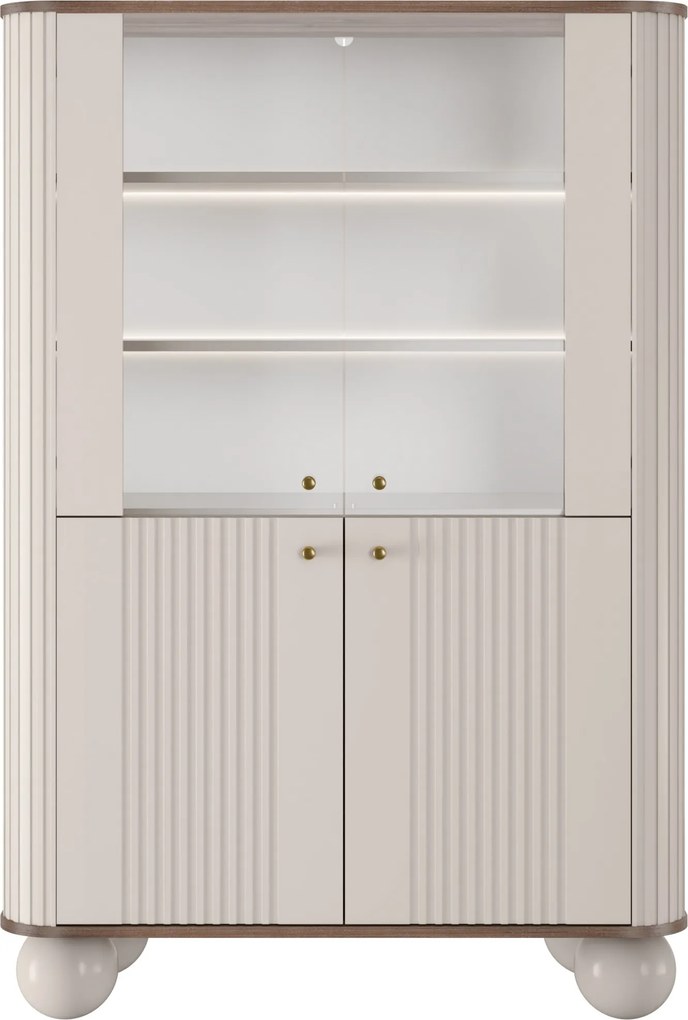 Witryna Vesper 103 cm czterodrzwiowa - kaszmir / orzech / złote uchwyty / nogi kule