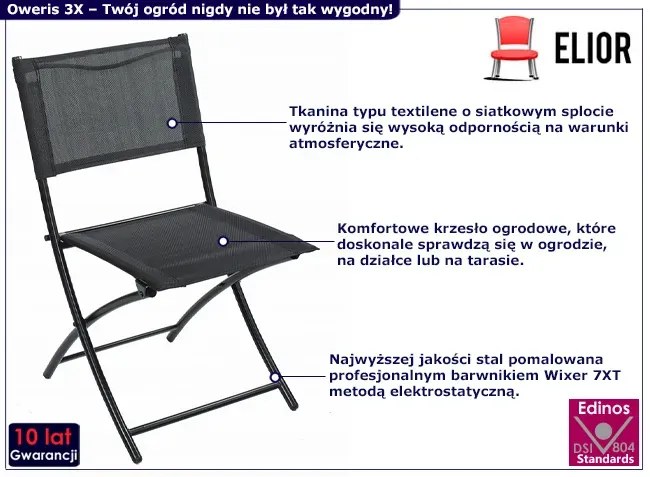 Czarne składane krzesło ogrodowe - Gerto 3X
