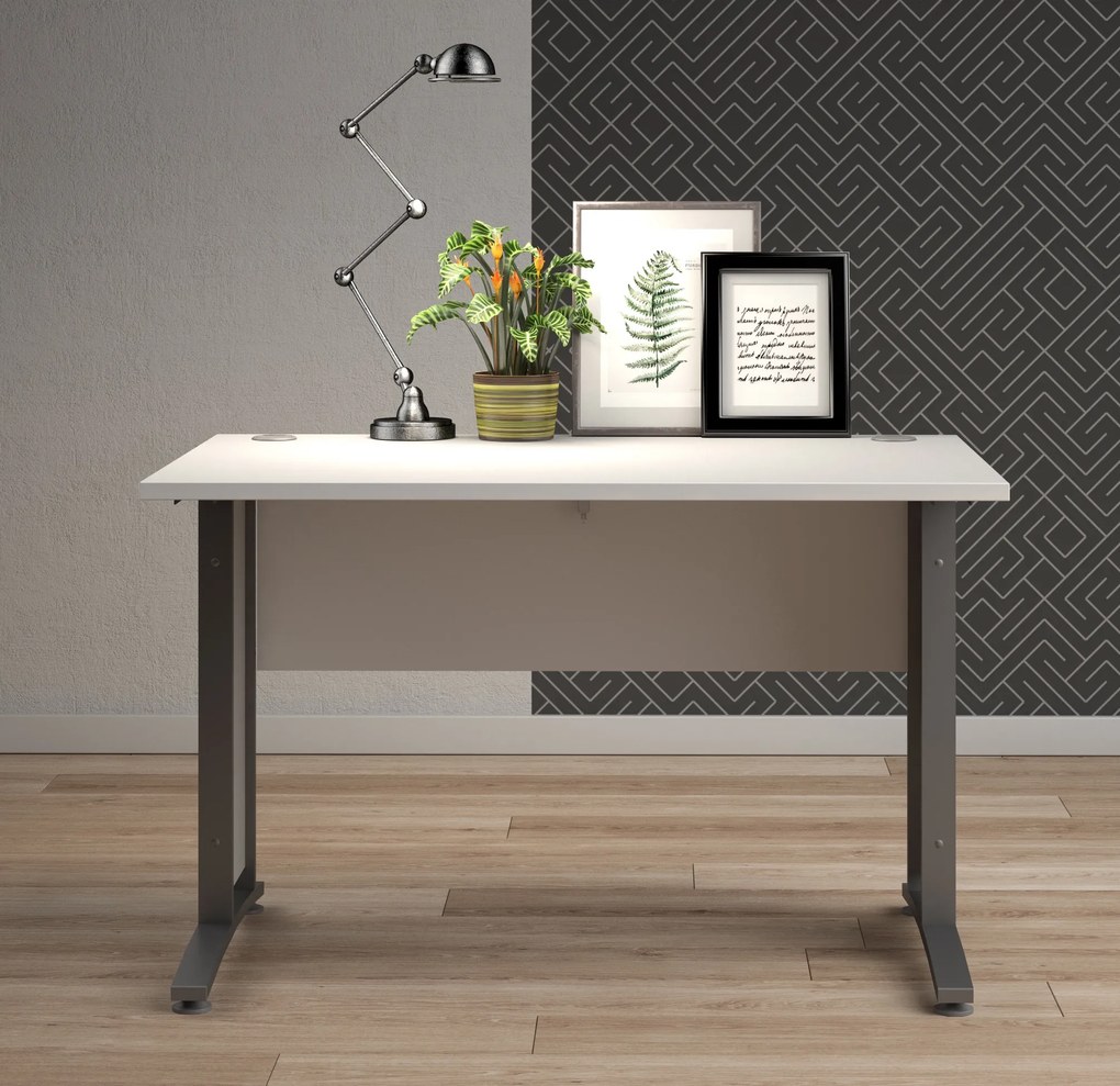 Biurko proste Prima biały 120 szare nogi