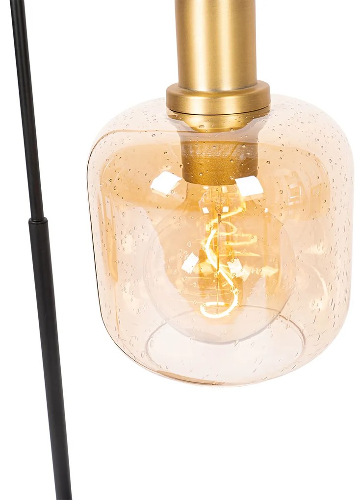 Designerska lampa stołowa czarna z mosiądzem i bursztynowym szkłem - Zuzanna