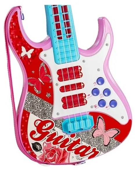 Gitara elektryczna z mikrofonem struny zabawka róż