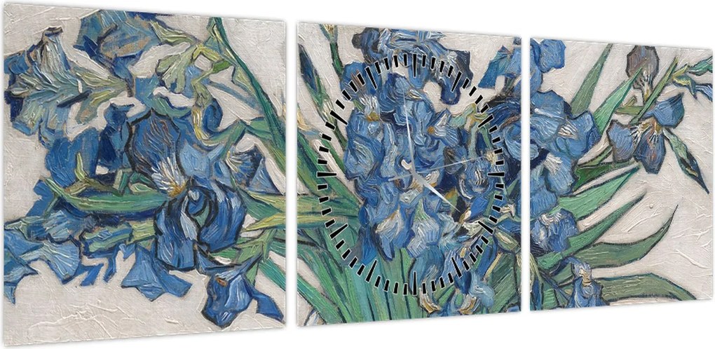 Obraz - Vincent van Gogh, Irises, reprodukcje (z zegarem) (90x30 cm)