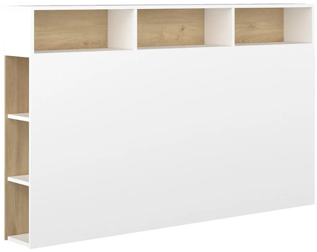 Zagłówek łóżka  ze skrzynią i NASTIA - 160 cm - Kolor biały i dębowy.