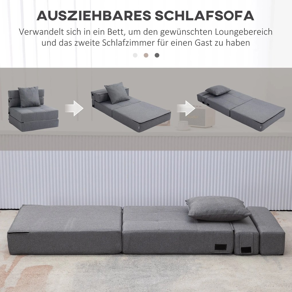 HOMCOM Rozkładana sofa Zdejmowany do czyszczenia Maksymalne obciążenie 100kg 70 cm x 70 cm x 61 cm Ciemnoszary | Aosom PL
