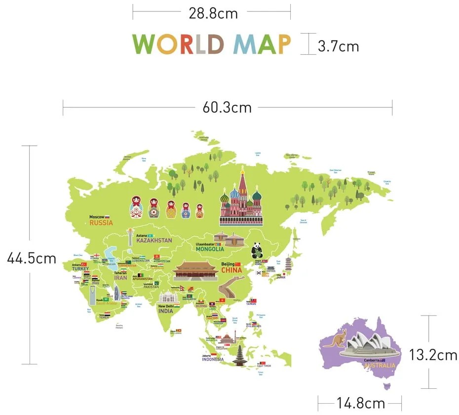 Naklejka dziecięca na ścianę 120x150 cm Giant World Map – Ambiance