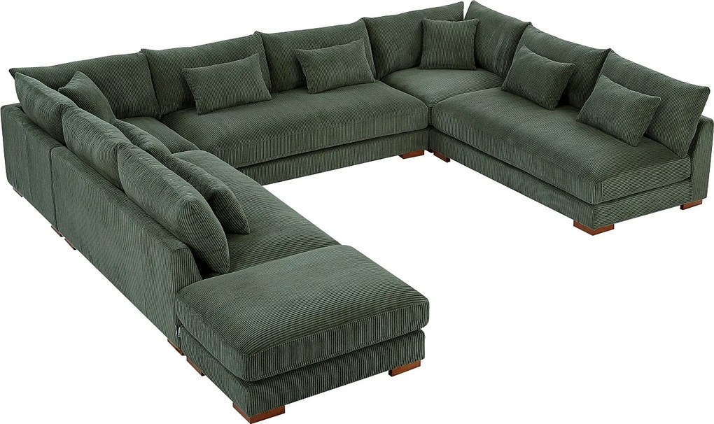 Kanapa narożna wieloosobowa dużych rozmiarów i puf z zielonego sztruksu - SPERONE marki Pascal Morabito