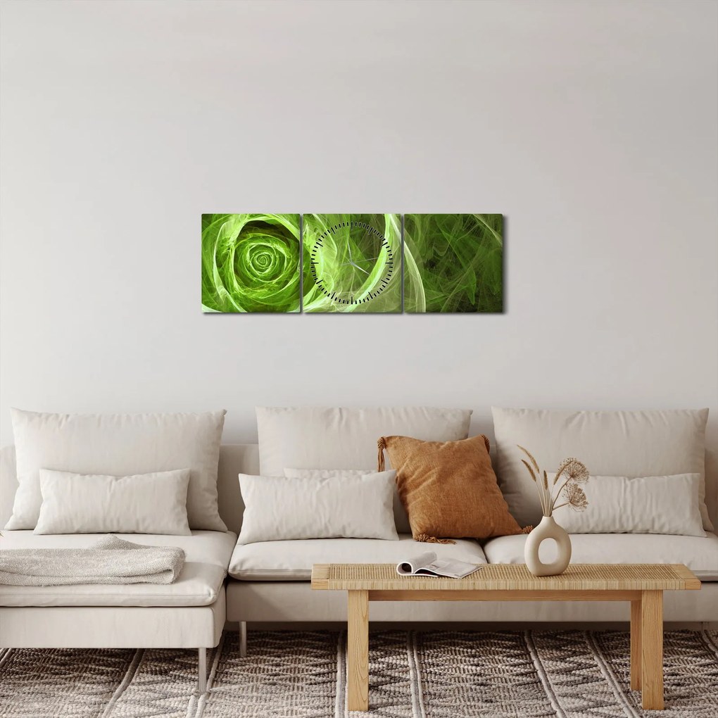 Obraz - Abstrakcyjny zielony róż (z zegarem) (90x30 cm)