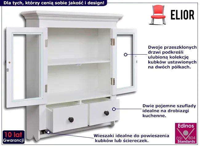 Biała wisząca szafka kuchenna z wieszakami - Lensa