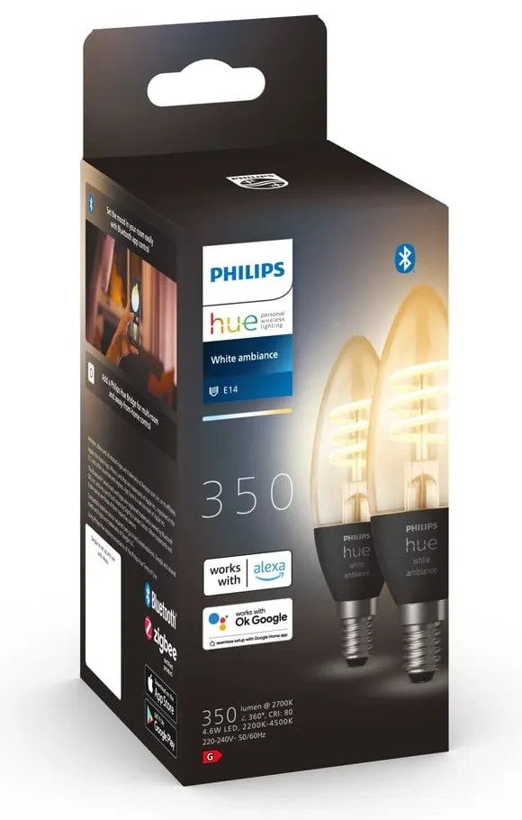 Inteligentne żarówki filamentowe z gwintem E14, 5 W zestaw 2 szt. White ambiance – Philips Hue