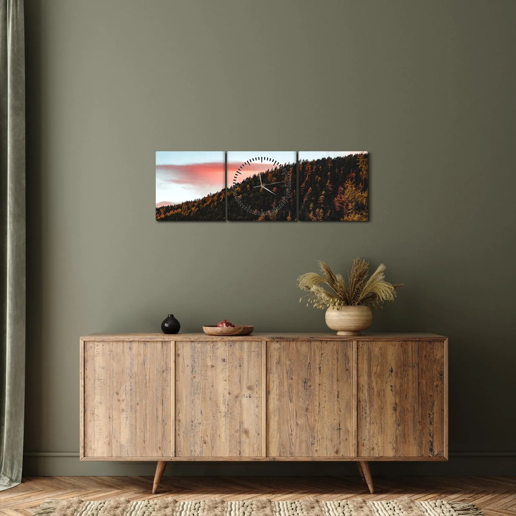 Obraz rudzików nad wzgórzem (z zegarem) (90x30 cm)