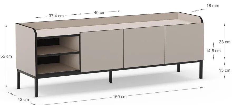 Kremowa szafka pod TV 160x55x42 cm Adara – Marckeric