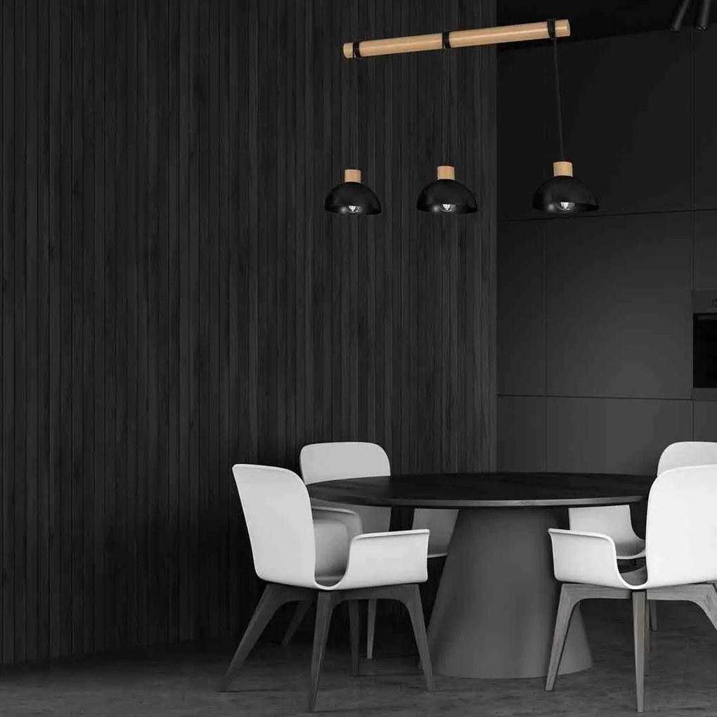 Lampa wisząca, potrójna, czarna, drewno ERIK Black/Wood 3xE27