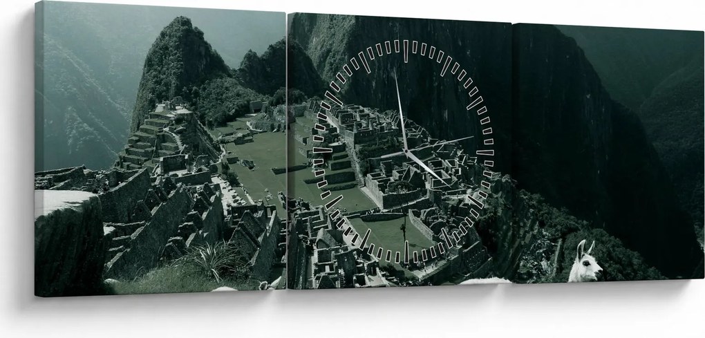 Obraz - Lamy w Machu Picchu w Peru (z zegarem) (90x30 cm)