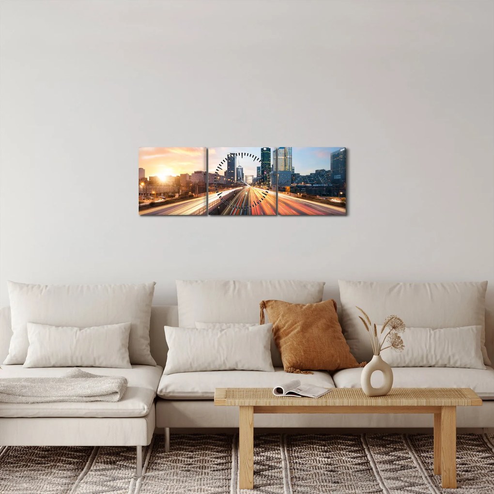 Obraz - Droga wielkiego miasta (z zegarem) (90x30 cm)