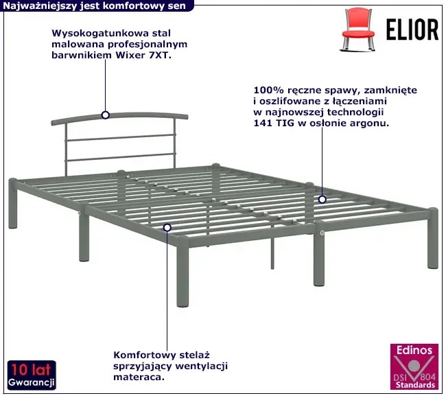 Szare metalowe łóżko w stylu industrialnym 140 x 200 cm Nessia 4X