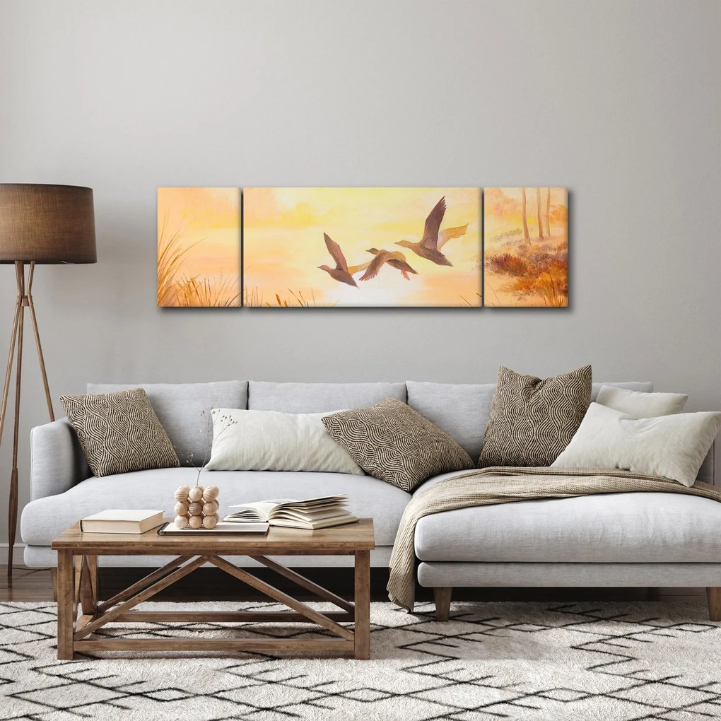 Obraz - Żurawie o zachodzie słońca (170x50 cm)