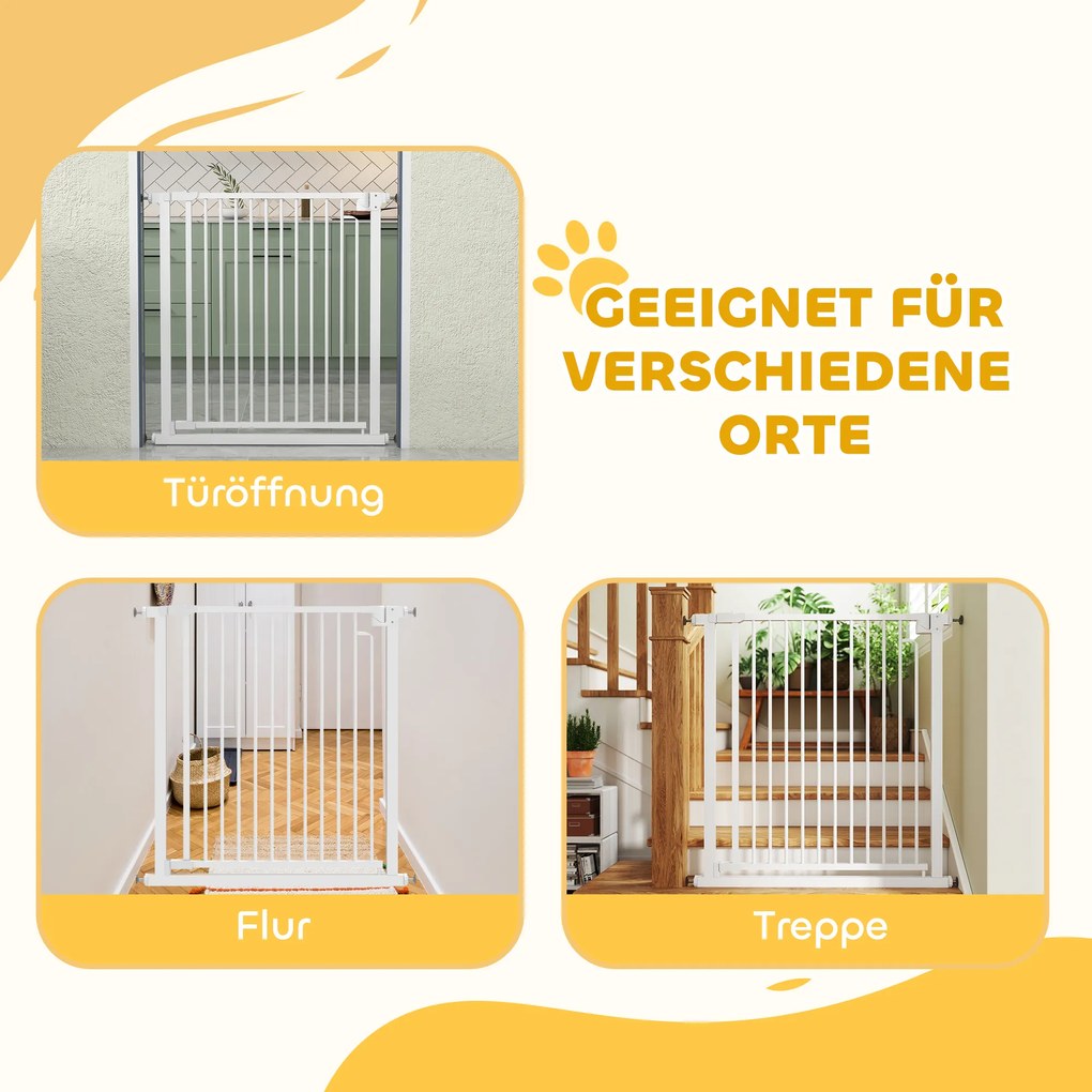 PawHut Barierka Ochronna Bez Wiercenia z Automatycznym Zamykaniem dla Dzieci i Zwierząt 76-80 x 76 cm, Biała | Aosom PL