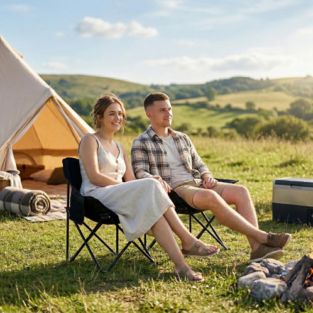 Składany krzesło campingowe Outsunny ze stalową ramą, siedziskiem z materiału, torbą, Czarne