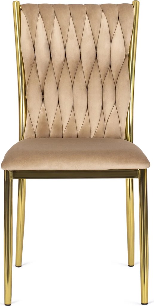 Zestaw Stół Okrągły SALLO 100 cm i 4 Krzesła Tapicerowane Plecione DAN Beżowe Glamour