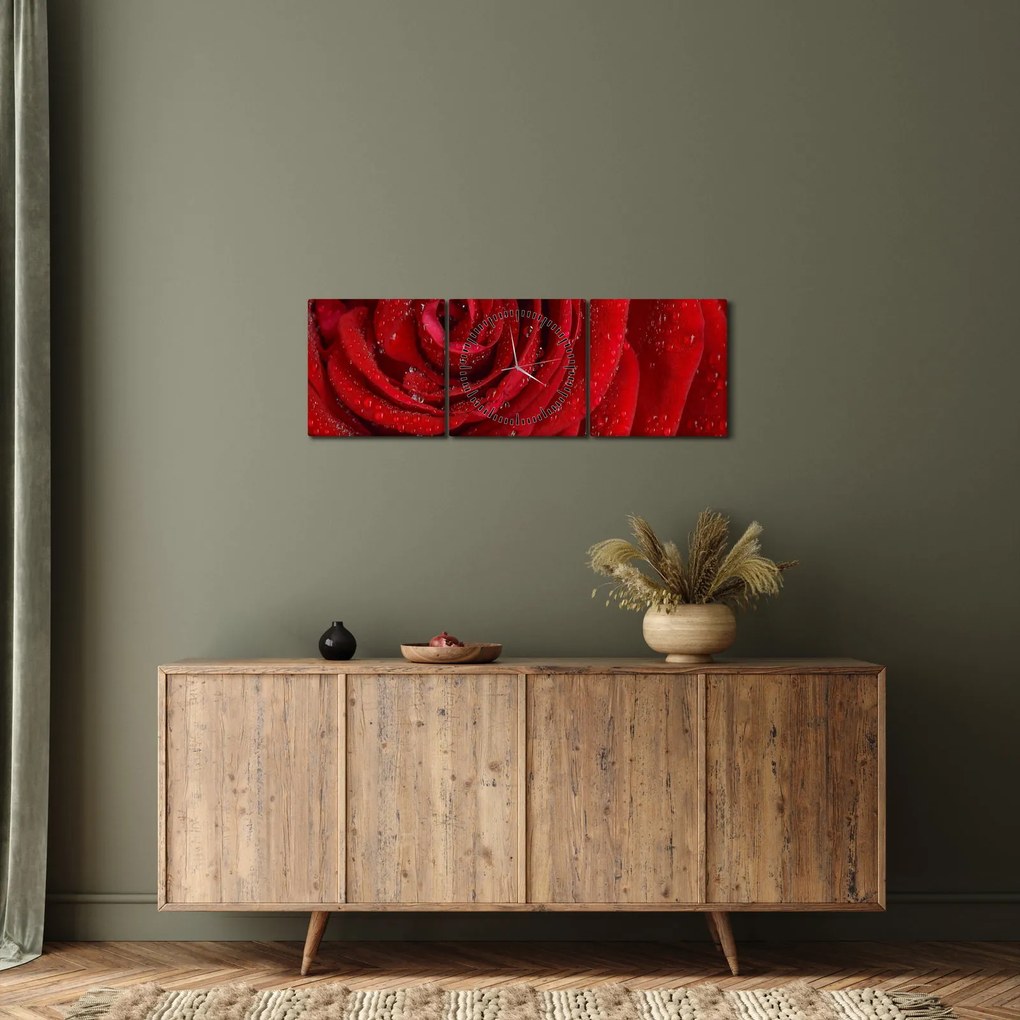 Obraz - szczegół róży (z zegarem) (90x30 cm)