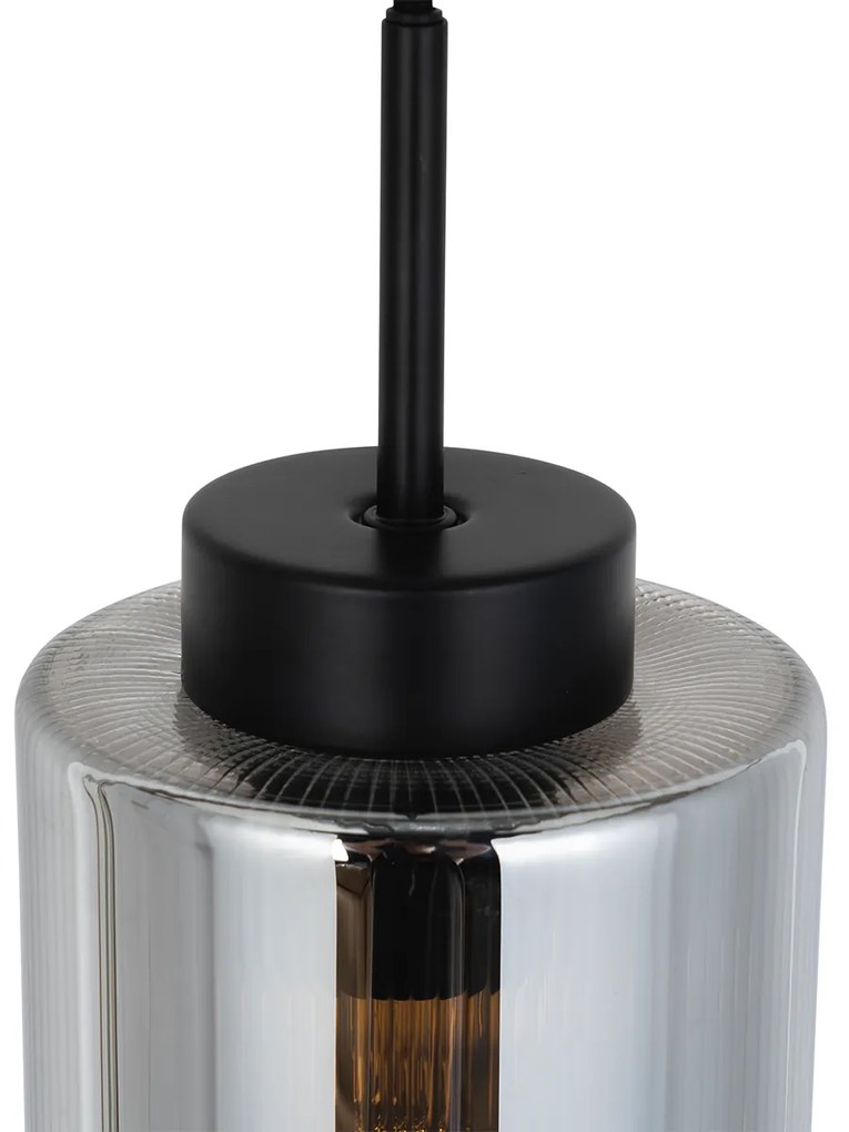 Lampa wisząca art deco czarna z przydymionym szkłem - Laura