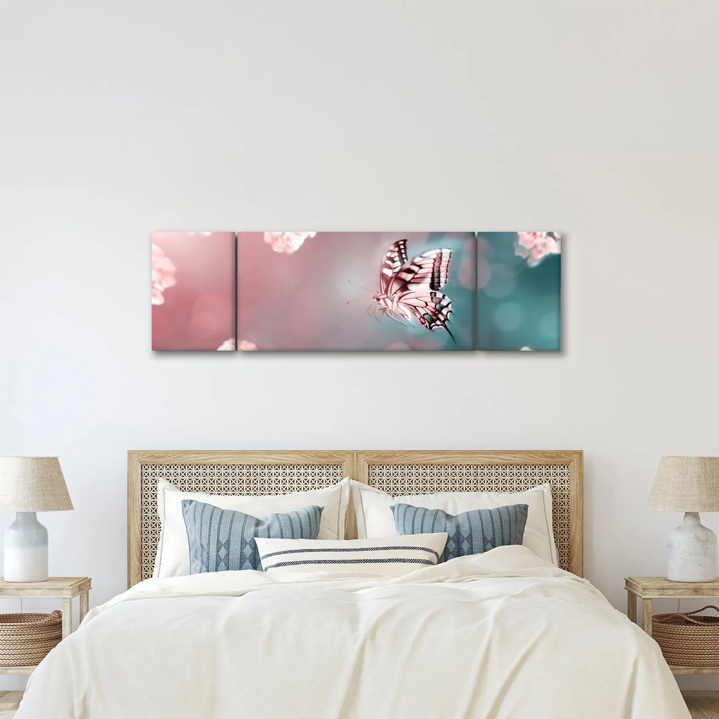 Obraz - Motyl wśród kwiatów (170x50 cm)