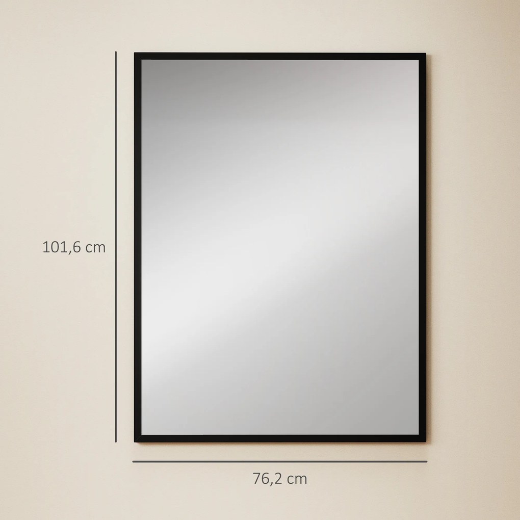 HOMCOM lustro ścienne prostokątne 76 x 101 cm, czarna drewniana rama, idealne do łazienki, salonu lub sypialni | Aosom PL