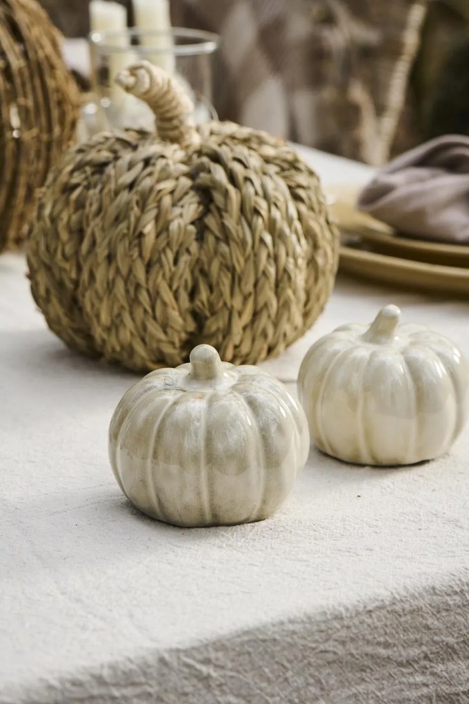 IB Laursen Kamienna dekoracja dynia PUMPKIN STANDING Ø10 cm kremowa
