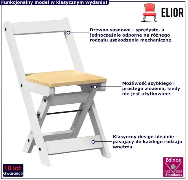Biały komplet składanych krzeseł minimalistycznych D0-S36