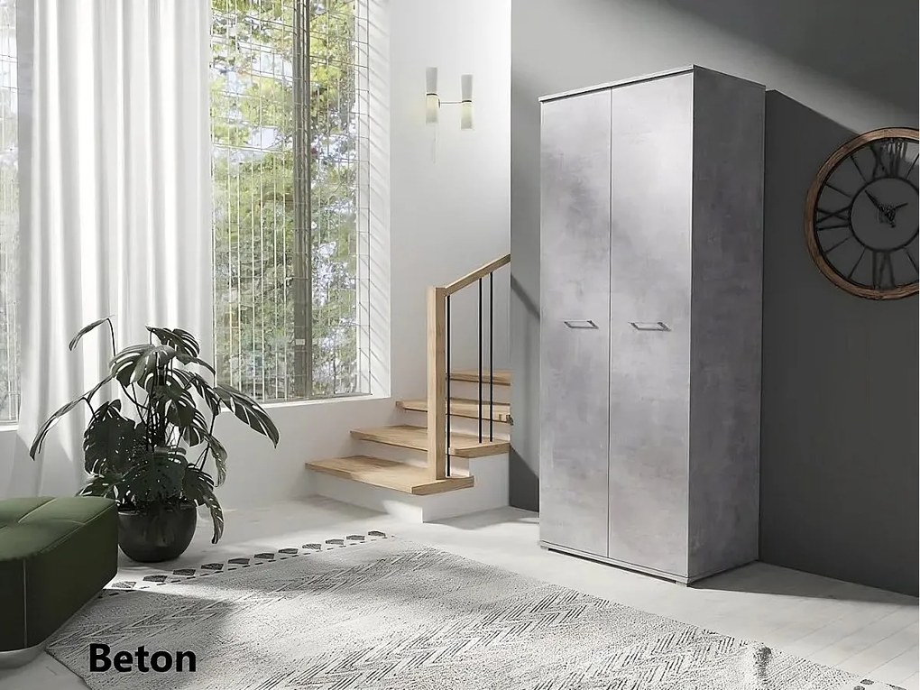 Szafa Otwierana Dwudrzwiowa 80cm x 200cm  BETON | Półki + Wieszak