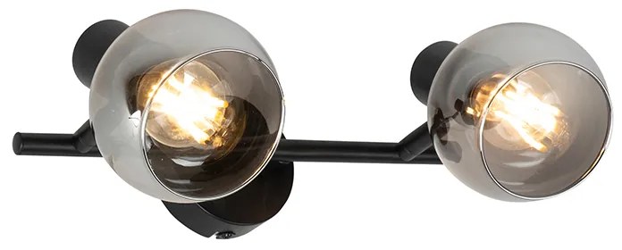 Plafon / Reflektorek / Spot / Spotow / Lampy sufitowe art deco czarny przydymione szkło 2-źródła światła - Vidro ArtDeco Oswietlenie wewnetrzne
