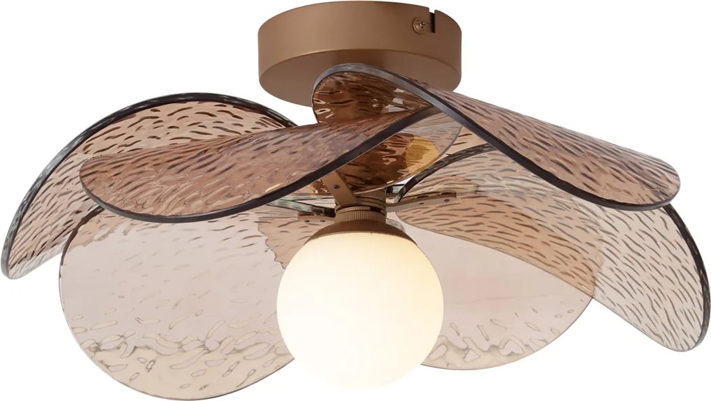 Designerska lampa sufitowa ciemnobrązowa z bursztynowym żebrowanym szkłem - Kemner